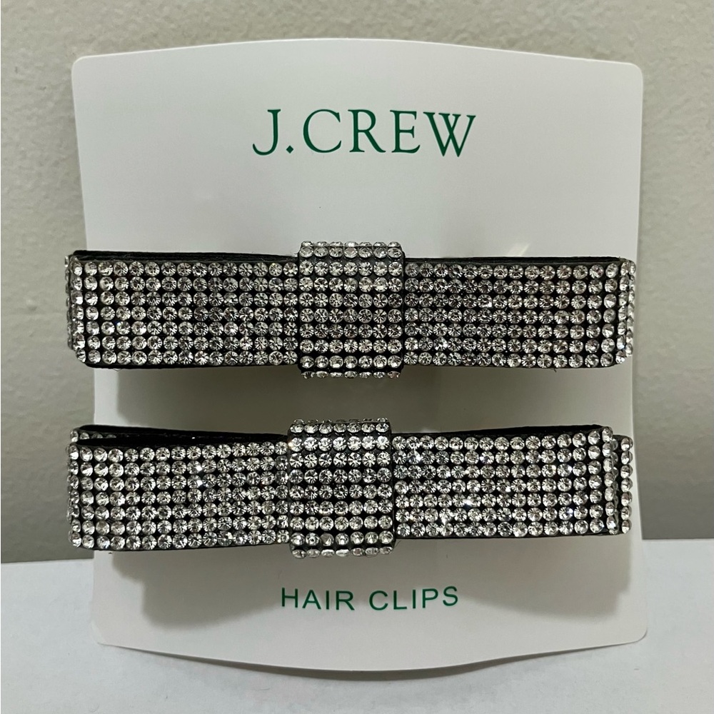 NWT J. Crew Sparkle Bow Hair Clips Rhinestone Crystal Statement Holiday Formal